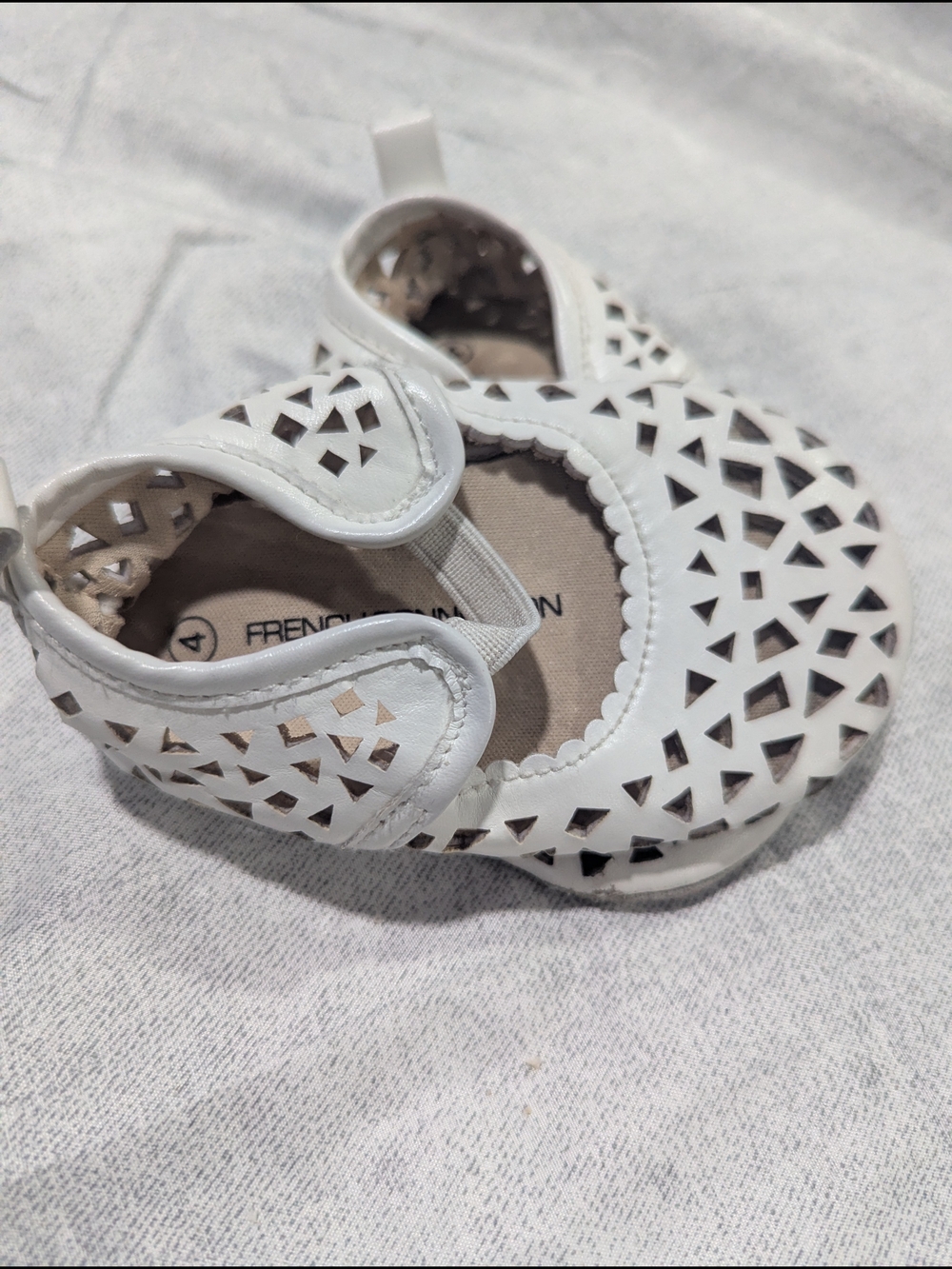 French Connection White Laser-Cut Kids Sandals with Hook-and-Loop Strap